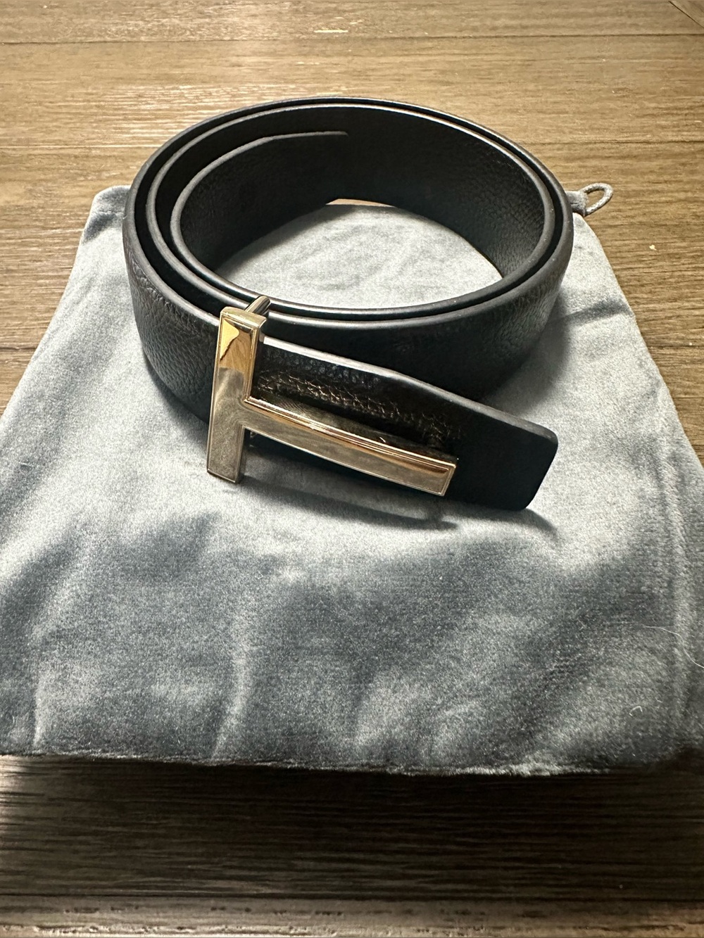 Tom Ford Classic Black Leather Belt with Gold buckle